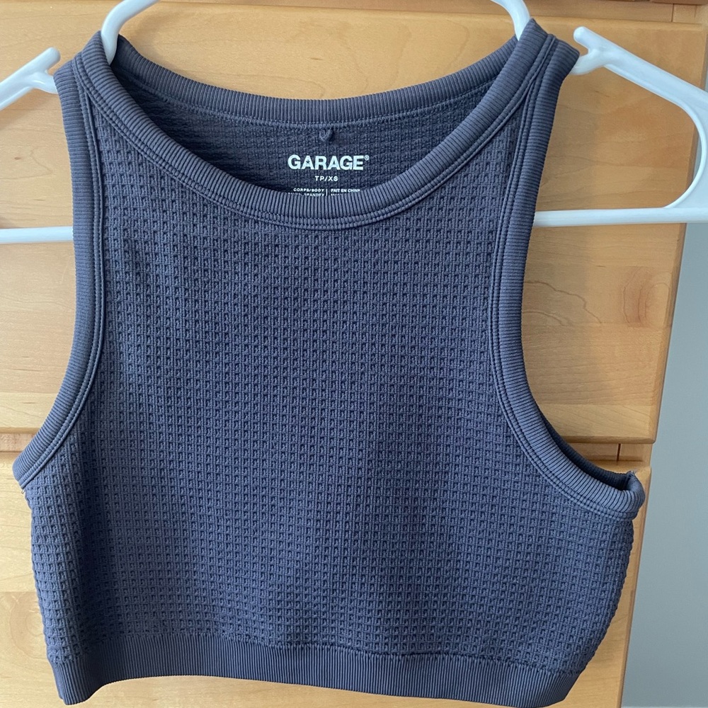 NEVER WORN. Charcoal gray, waffle knit, halter top cropped.